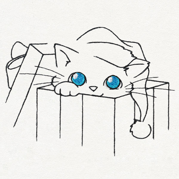 Meowy Christmas Cat with Gift Box