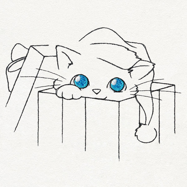 Meowy Christmas Cat with Gift Box