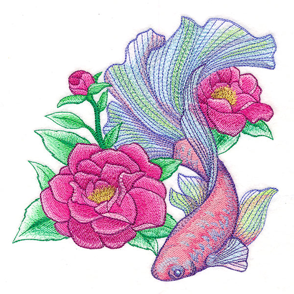Iridescent Betta with Flowers