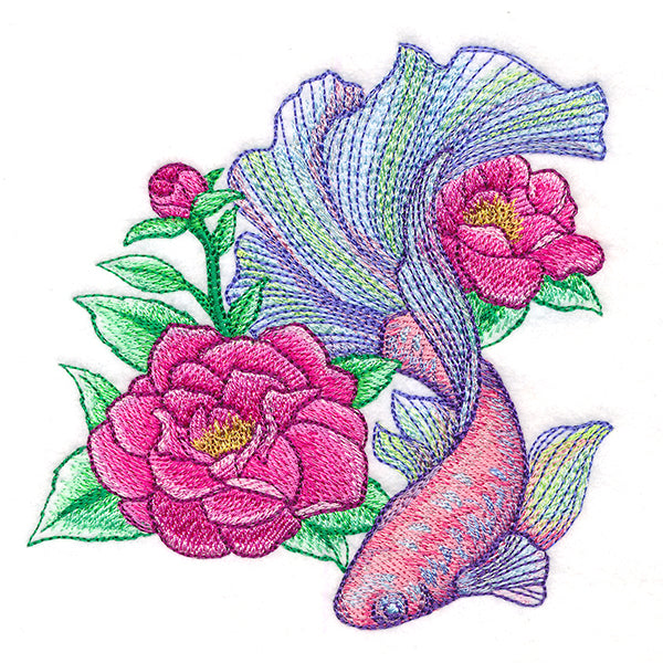 Iridescent Betta with Flowers
