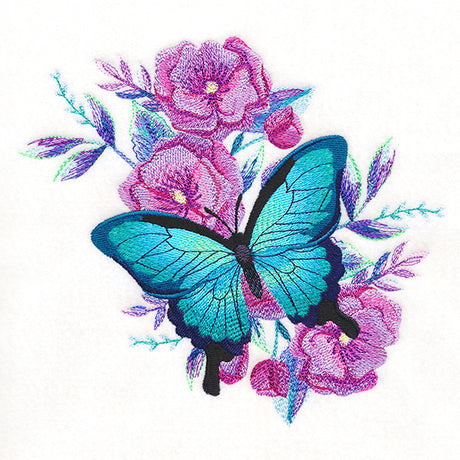 Blue Morpho on Silvered Blooms