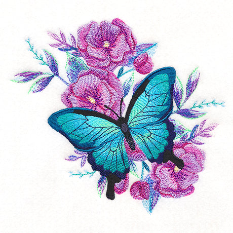 Blue Morpho on Silvered Blooms