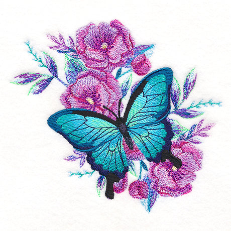 Blue Morpho on Silvered Blooms