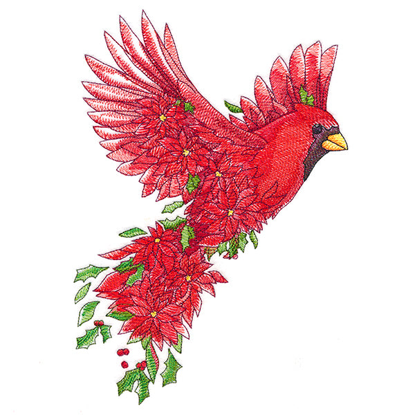 Christmas Cardinal in Poinsettias