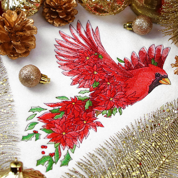 Christmas Cardinal in Poinsettias