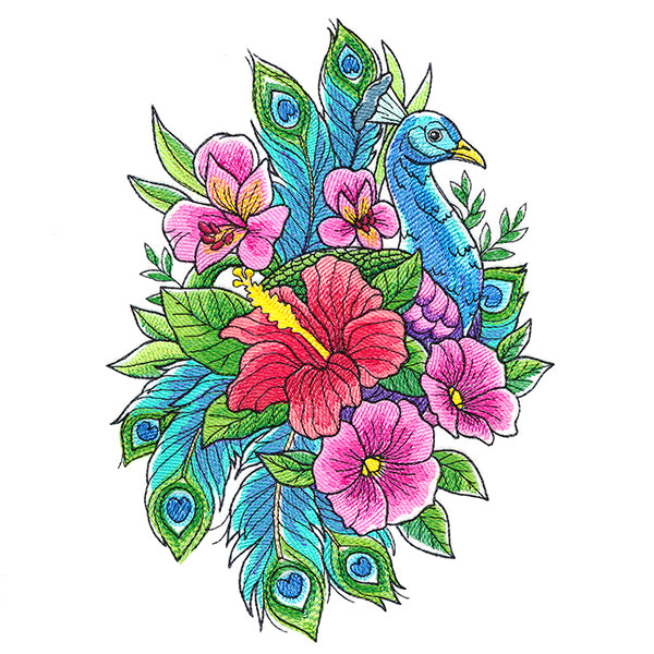 Wild Peacock in Flowers