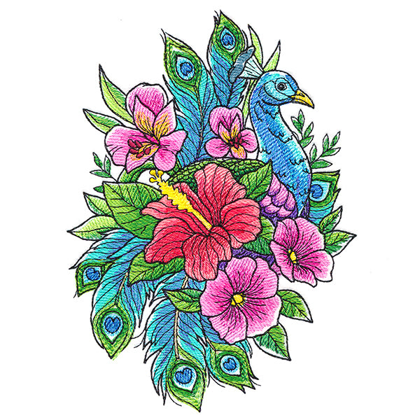 Wild Peacock in Flowers