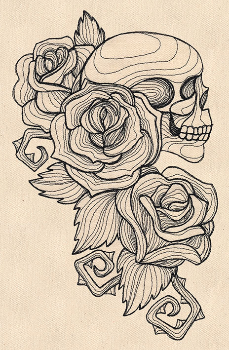 Engraved Skull and Roses