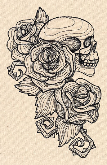 Engraved Skull and Roses