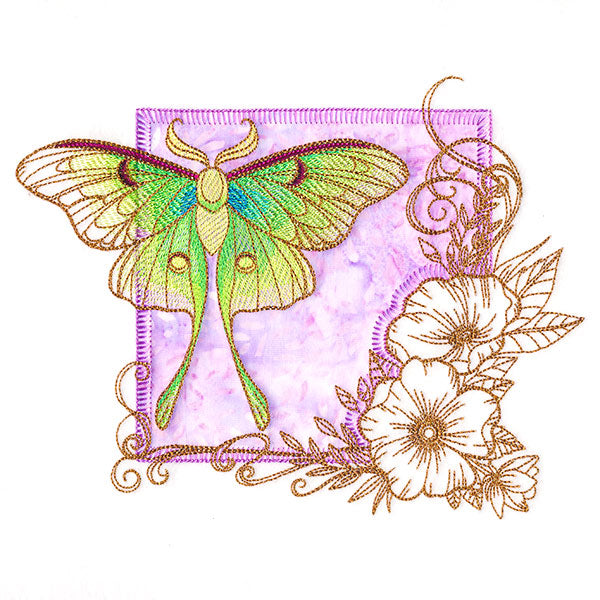 Brilliant Luna Moth and Blooms (Applique)