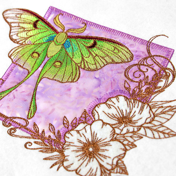 Brilliant Luna Moth and Blooms (Applique)