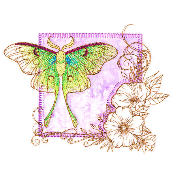 Brilliant Luna Moth and Blooms (Applique)