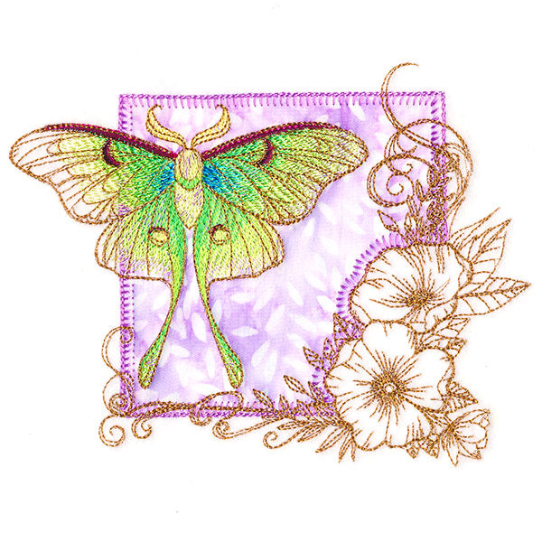 Brilliant Luna Moth and Blooms (Applique)