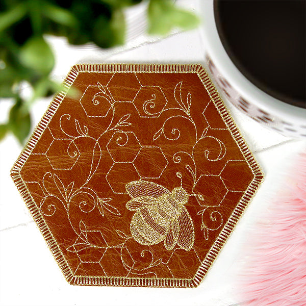 What's The Buzz Leather Coaster (In-the-Hoop)