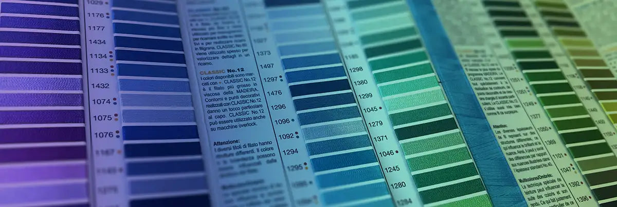Color swatch chart with various colors and text.