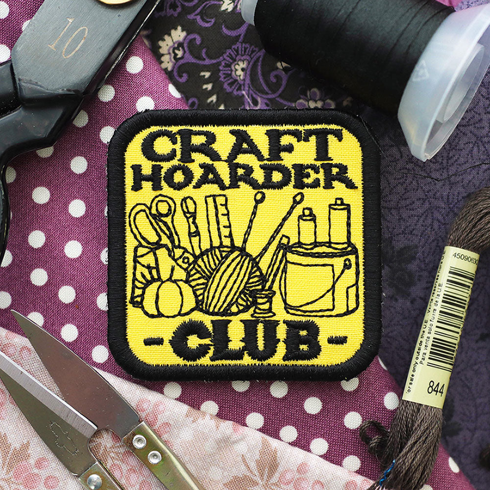 machine embroidery patch for a craft hoarder club