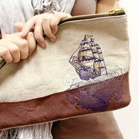 Leather and Linen Clutch
