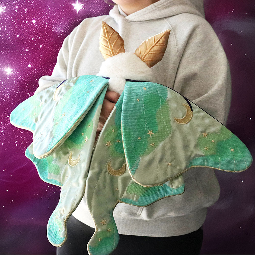 large machine embroidered moth plushie