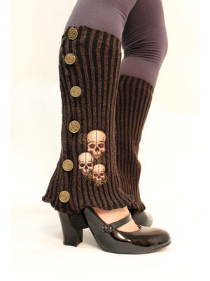 Completed Sweater Spats, featuring Clockwork Skulls design