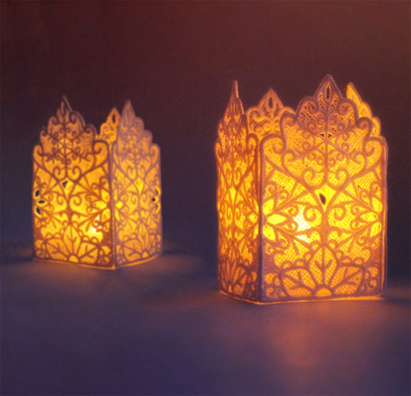 machine embroidered lace lantern