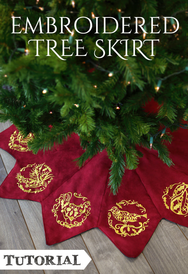 Embroidered Tree Skirt Tutorial, featuring  Gilded 12 Days of Christmas designs