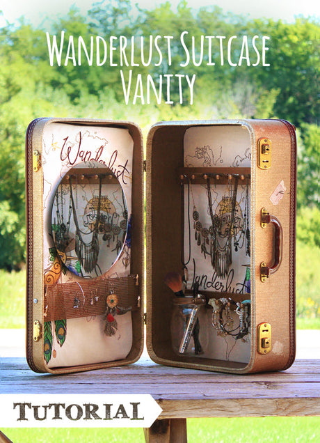 suitcase vanity with machine embroidery designs