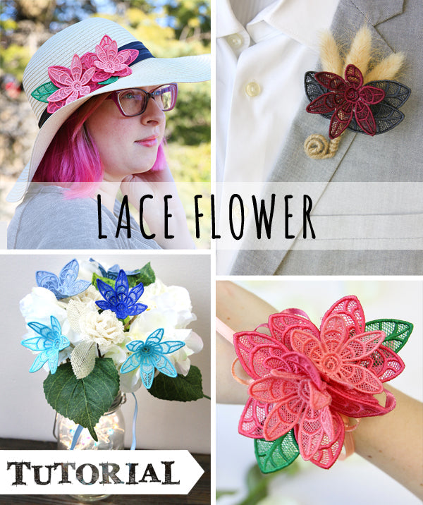 machine embroidery 3D lace flowers