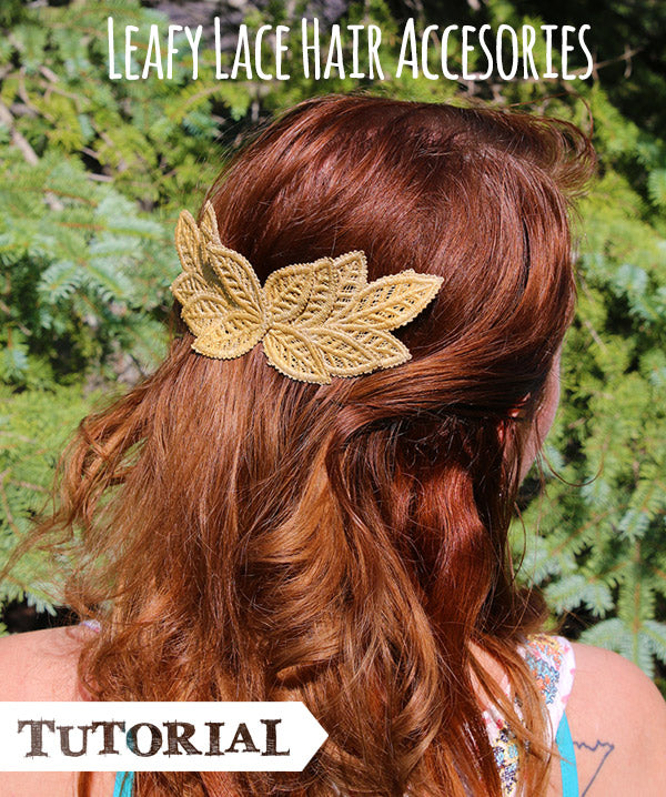 Leafy Lace Hair Accessories Tutorial - woman wearing completed hair accessory in gold