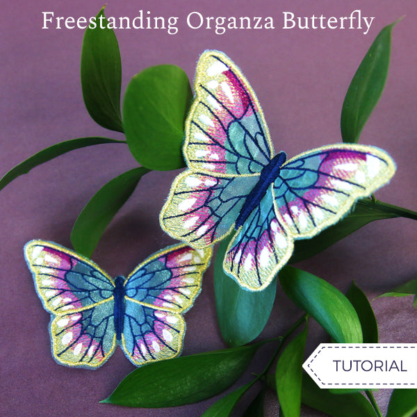 Completed freestanding organza butterfly project, featuring Whimsical Butterfly design