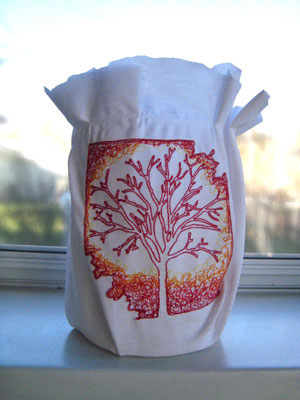 Completed Starched Fabric Lantern project, featuring Autumn Blaze design