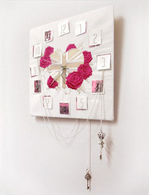 Completed Embroidered Clock project, featuring Union Jack and Roses design