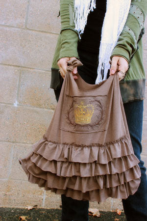 Completed Ruffled T-Shirt Bag project, featuring  Parisian Crown and Laurels design