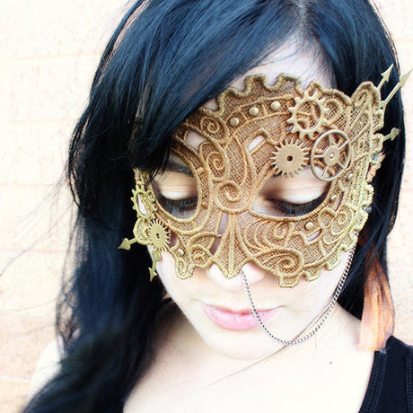 Steampunk lace mask embroidery machine design.