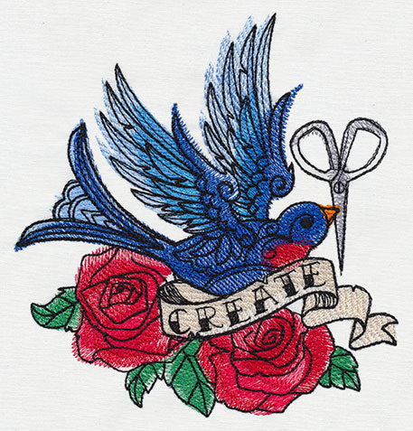 Tattoo style bird machine embroidery design