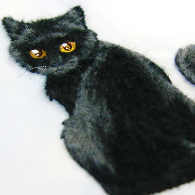 machine embroidery design of a cat using a brushed thread technique