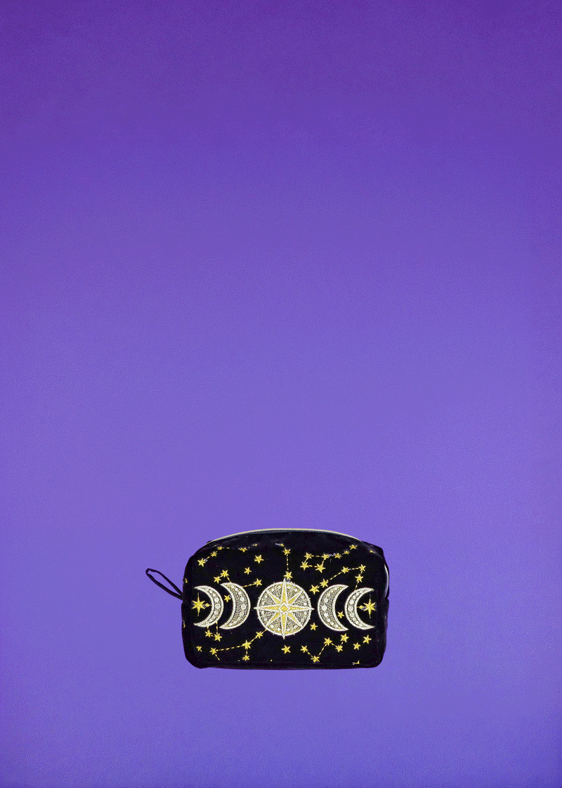 animated gift of machine embroidered zipper pouches and various contents.
