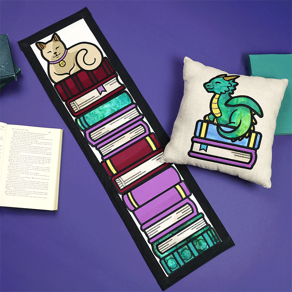 Book Stack Buddies (Applique) - Cat