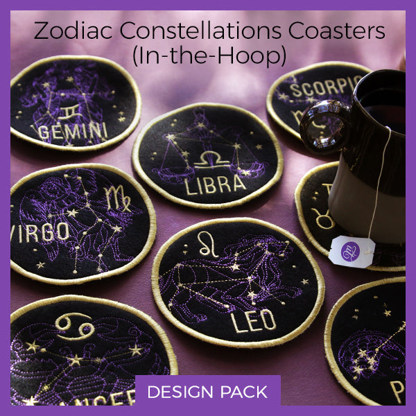 A Zodiac Constellations Coasters (In-the-Hoop) Design Pack