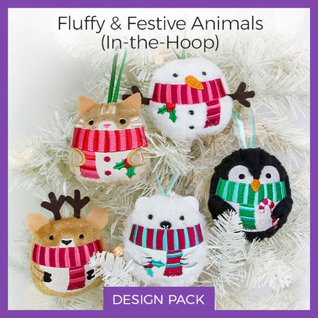 A Fluffy & Festive Animals (In-the-Hoop) Design Pack