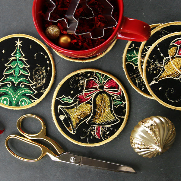 A Gilded Mirage Christmas Coasters (In-the-Hoop) Design Pack