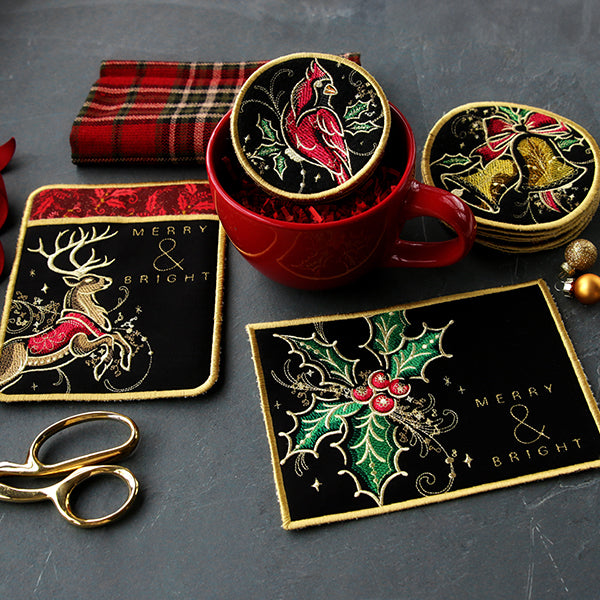 A Gilded Mirage Christmas Coasters (In-the-Hoop) Design Pack