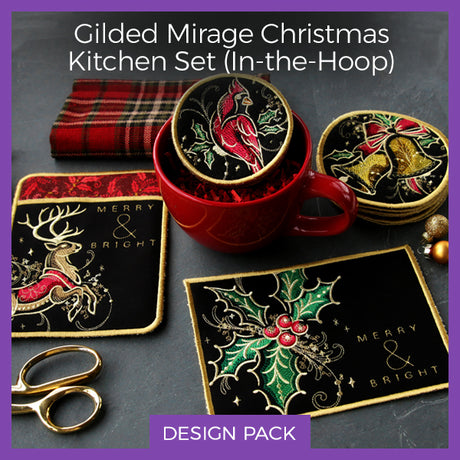 A Gilded Mirage Christmas Kitchen Set (In-the-Hoop) Design Pack