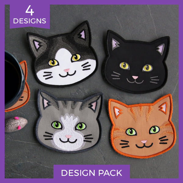 A Cat Face Coasters (In-the-Hoop) Design Pack