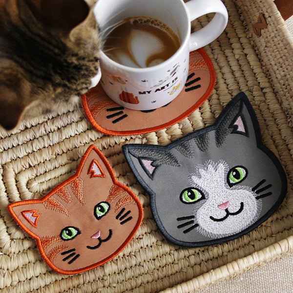 A Cat Face Coasters (In-the-Hoop) Design Pack