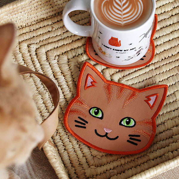 A Cat Face Coasters (In-the-Hoop) Design Pack