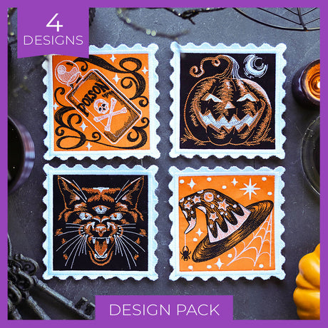 Retro Halloween Stamp Coasters (In-the-Hoop) Design Pack