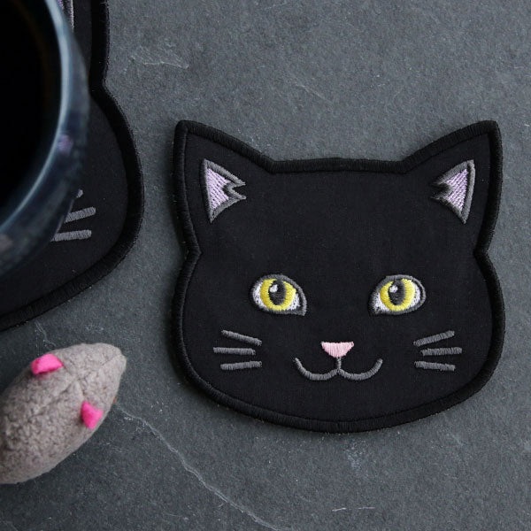 Cat Face Coasters - Solid Color (In-the-Hoop)