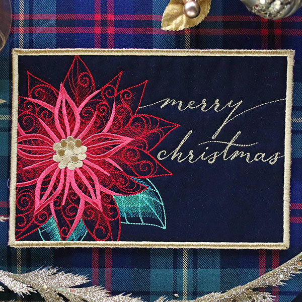 Urban Threads Mug Rug Festive Flair Mug Rug – Poinsettia (In-the-Hoop) – Urban Threads