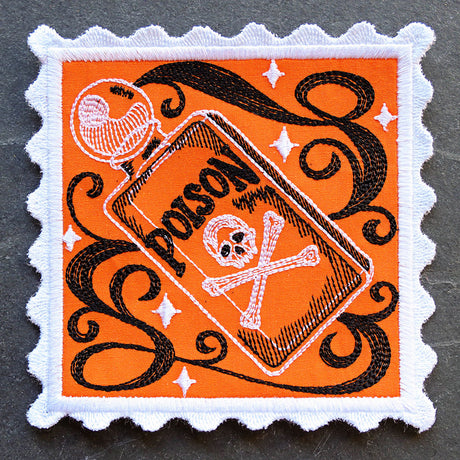 Retro Halloween Stamp Coaster - Poison (In-the-Hoop)