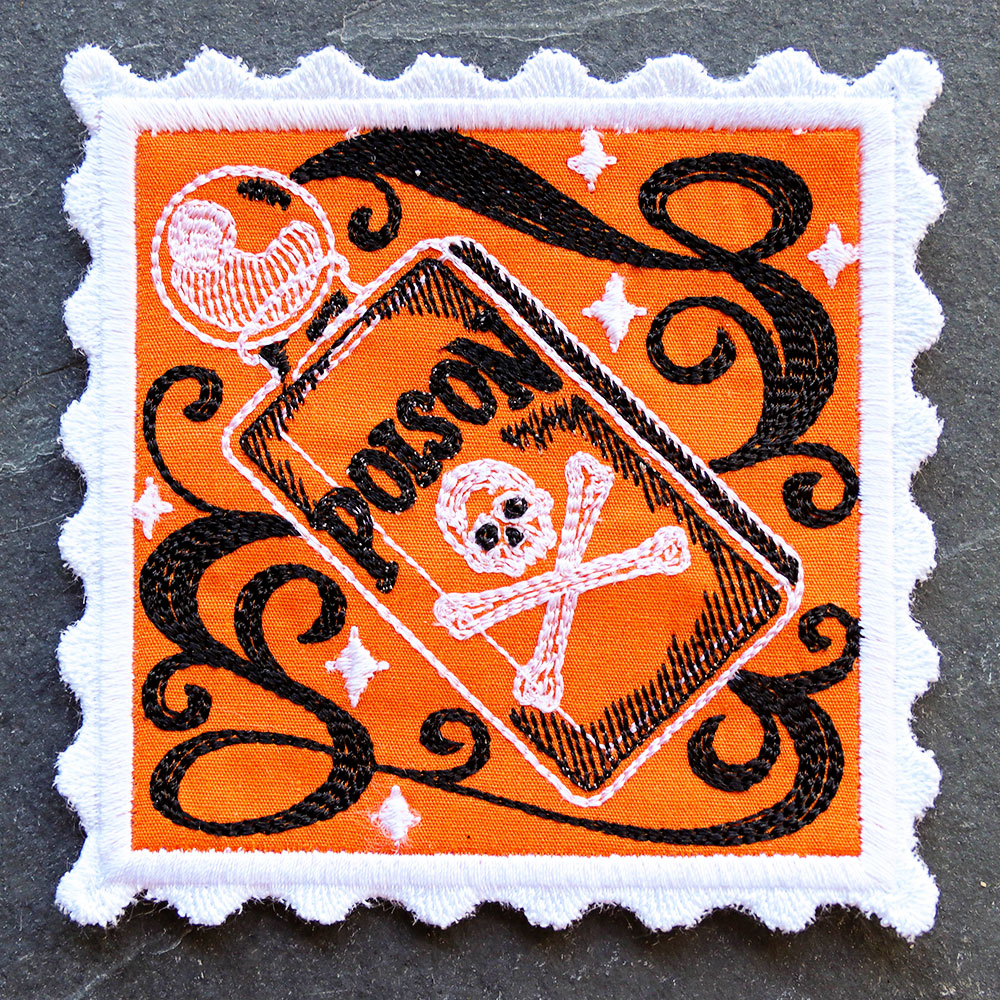 Retro Halloween Stamp Coaster - Poison (In-the-Hoop)